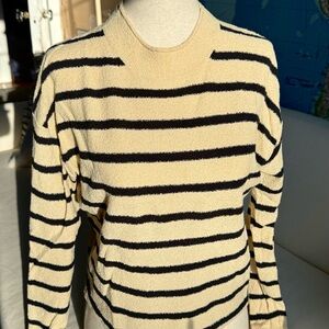 J. Crew Cream and Black Striped Crew Neck Sweater